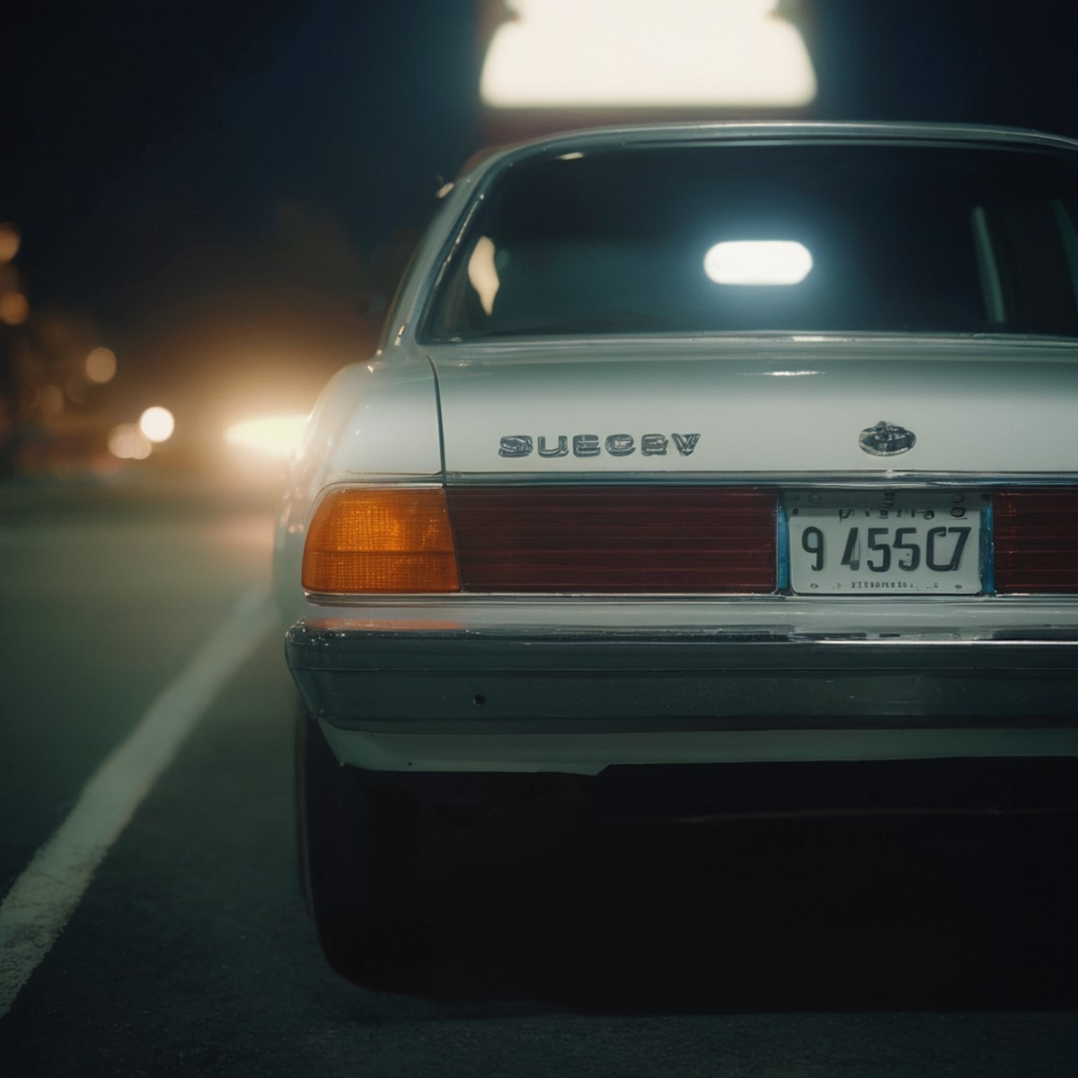 cinematic film still of  <lora:diffused light style:1>
A Diffused light of a car parked in a parking lot at night,outdoors...