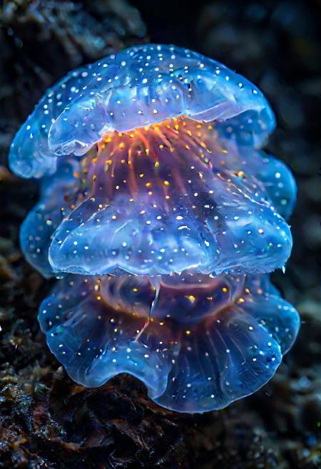 Ultrarealistic. burger made of bioluminescent organisms
