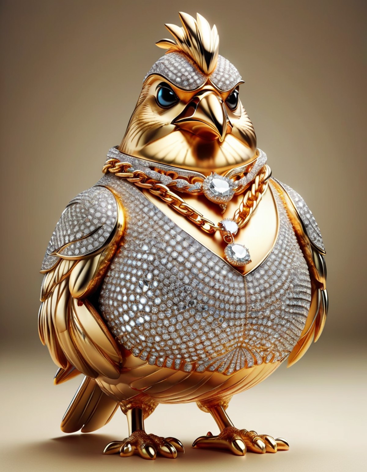 a fat gangster bird wearing a huge chain made out of ral-bling <lora:ral-bling-sdxl:0.65>