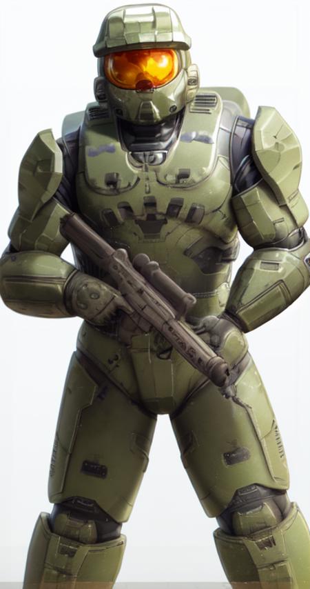 assault rifle, black necktie, power armor, science fiction, spartan (halo), master chief, , weapon, gun, solo, holding, bullpup, holding gun, holding weapon, submachine gun, white background, 1boy, helmet, male focus, robot, armor