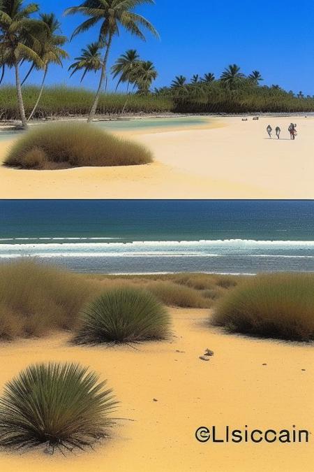 Weirdcore landscape only picture of sand on brazilian beach,  palm trees, 90VHS,  (landscape only 1.0) (y2k aesthetic 0.8), ms paint style <lora:ms-paint-lora:1> (sunny weather 1.2), the matrix movie, <lora:y2kaesthetic:0.7>, half0ster