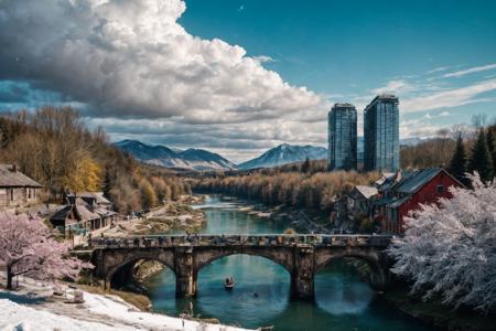 (RAW photo, 8k uhd, Analog style, Masterpiece, Best Quality, Highres:1.4), (dramatic, cinematic:1.2), BREAK,
movie shot of colorful hyperdetailed fantastic fantasy mysterious magic landscape, above clouds, (medieval elven fantasy (village:1.35), (steampunk:1.05) (peasant:1.15) (robots:1.1) (crowd:1.35), playing (little steampunk (girl:1.25):1.1), (farm:1.31), (lake, (river:1.14):1.15), (bridges:1.4), (waterfalls:1.35), (boat:1.4), (dock:1.1), (cliff:1.35), road, (green:1.05) valley, (flowers:1.2), (maple trees:0.65), (green:1.05) (fields:1.3), (fences:1.3), (snowy:1.17) (pines:1.1), (pink:1.0) (flowering tree:1.12):1.22), BREAK,
((mountains:1.22), (futuristic:1.15) (overgrown:1.27) (skyscrapers:1.53) (ruins:1.35), (market, water wheel, castle:1.14), (colorful houses:1.2), birds, stairs, spaceport, ((bright morning sun daylight:1.05) rainbow pure (blue:1.05) sky, glowing:1.05), starry, crescent, meteor, ((fluffy cloud:1.2), godrays, light particles:1.05), various seasons, steam, smokes:1.2), BREAK,
(photorealistic:1.2), (intricate:1.3), (light theme:1.3), (inspiring joyful atmosphere:1.2), (fabulous, fantasy, mysterious, science fiction, post-apocalypse, incredible, amazing, happy, sunny, pastoral, esoteric, antique:1.2), (hyperdetailed, absurdres:1.2), (colorful, saturated:1.4), colorful lighting, BREAK,
<lora:more_details:1>,