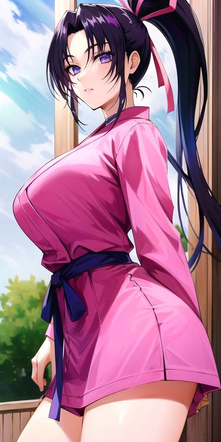 <lyco:KousakaShigureV3:0.7>, kousaka_shigure, large_breasts, standing, solo, ShigurePinkOutfit,, masterpiece, best quality, detailed face, detailed eyes, highres,