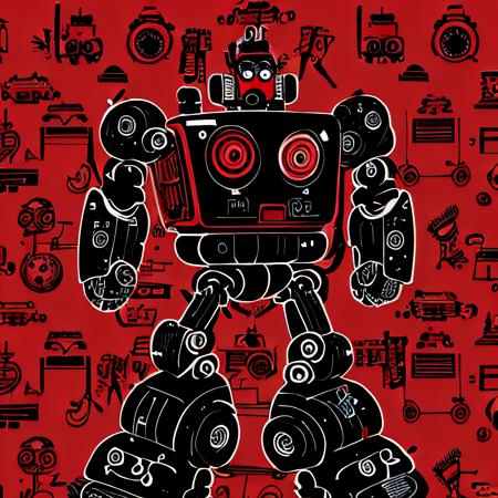 sympattern, red and black doodle pattern wallpaper, robot