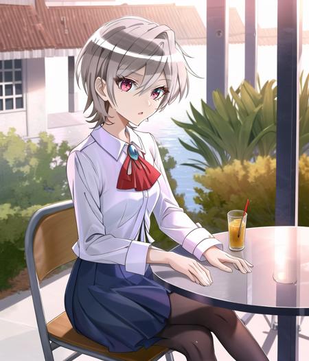 thigh, Cross legs, 
Manaria, solo, 1girl, sitting, chair, skirt, beautiful reflection eyes, table, black pantyhose, detailed background, pavillon, outdoors, red eyes, hand on table, booru, <lora:wataoshi_EP01to10-loha-bundle-30000:1:1:lbw=1,0,0,0,0,0,0,0,0,0,0,0,0,0,0,0,0,1,1,1,1,1,1,1,1,1>, <lora:linneamix_v74:0.5>, <lora:kohakuV5_rev2:0.6>, <lora:GoodHands-beta2:1>