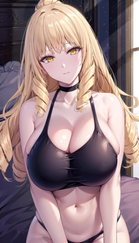 1lady,(mature female),(milf),
rose_oriana_(kage_no_jitsuryokusha_ni_naritakute!),blonde hair, yellow eyes,drill hair,twin drills,
(ponytail,high ponytail:1.3),
(school swimsuit:1.3),
(night:1.58),(white bed sheet, white background,Indoor, Room, velvet room, Bedroom,on bed,bed:1.28),
highres,official art,original,masterpiece,best quality,
(huge breasts:1.08),
face lighting,cinematic lighting,caustics,
xxxxxxxxxxxw    <lora:rose oriana1 (7):0.8>