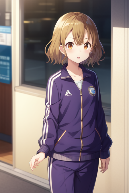 mishimayuzuha, 1girl, solo, tracksuit, track jacket