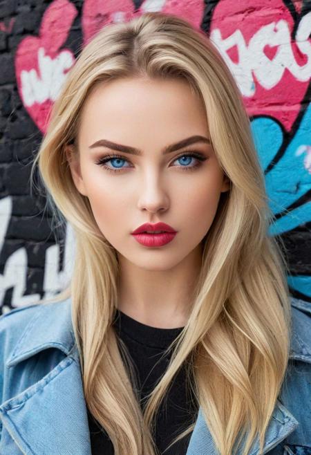 kda_kaisa,(full  shot:1.2), standing, white background,( ( kaisa league of legend),  beautiful eyes,  blonde-haired head, forbidding, graffiti/street art ,dynamic pose, lips, realistic, large breast, looking at viewer:1.2)  ,gorgeous young model, gorgeous lady, alina ivanchenko, 24 year old female model ,Pleasant face, heart shaped face, gorgeous blue eyes, perfect eye brows, nice nose, plump lips,
