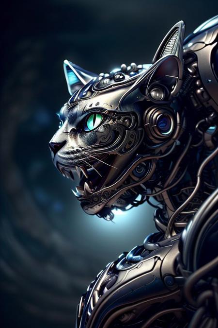 cinematic film still silverpulse, cyborg cat, simple background, high quality, artistic, vibrant colors, detailed textures. futuristic sleek/glossy silver and blue glow, vibrant colors, detailed textures., Concept art, cyborg, background, vintage, modern, SilverPulse, <lora:SilverPulseMorphXL:0.8>, excellent composition, artistic, highly detail, holy, sunny, dynamic dramatic beautiful full taking . shallow depth of field, vignette, highly detailed, high budget, bokeh, cinemascope, moody, epic, gorgeous,
