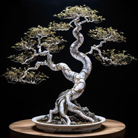 brocade cracked kintsugi artistic, watercolor painting of beautiful porcelain bonsai statue in the night, mesmerizing beauty, pretty features, iridescent, Luis Royo, Agnes Cecile, Ruan Jia, masterwork by head of prompt engineering