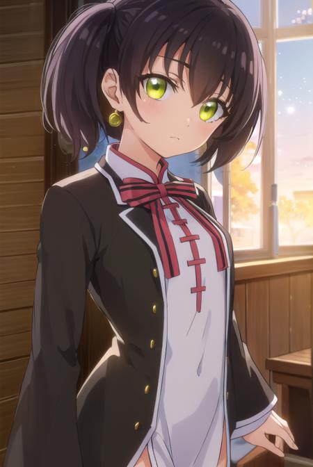 kochouwang, <lora:kochou wang s1-lora-nochekaiser:1>,
kochou wang, short hair, black hair, twintails, (green eyes:1.3),
BREAK thighhighs, long sleeves, dress, bow, ribbon, jewelry, earrings, black thighhighs, sleeves past wrists, chinese clothes, armband, sleeves past fingers,
BREAK indoors, classroom,
BREAK looking at viewer, (cowboy shot:1.5),
BREAK <lyco:GoodHands-beta2:1>, (masterpiece:1.2), best quality, high resolution, unity 8k wallpaper, (illustration:0.8), (beautiful detailed eyes:1.6), extremely detailed face, perfect lighting, extremely detailed CG, (perfect hands, perfect anatomy),