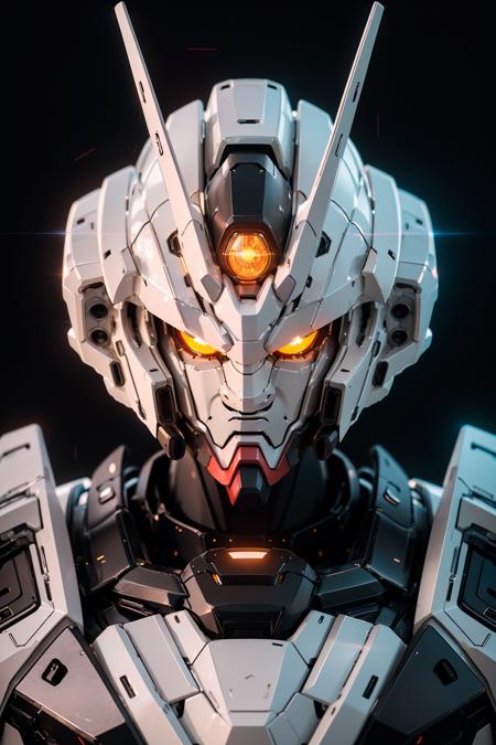 Gundam, solo, looking_at_viewer, yellow_eyes, no_humans, glowing, robot, black_background, portrait, mecha, glowing_eyes, science_fiction, straight-on, v-fin,
cinematic lighting,strong contrast,high level of detail,Best quality,masterpiece,White background,<lora:gundam_Transparent:0.7>,