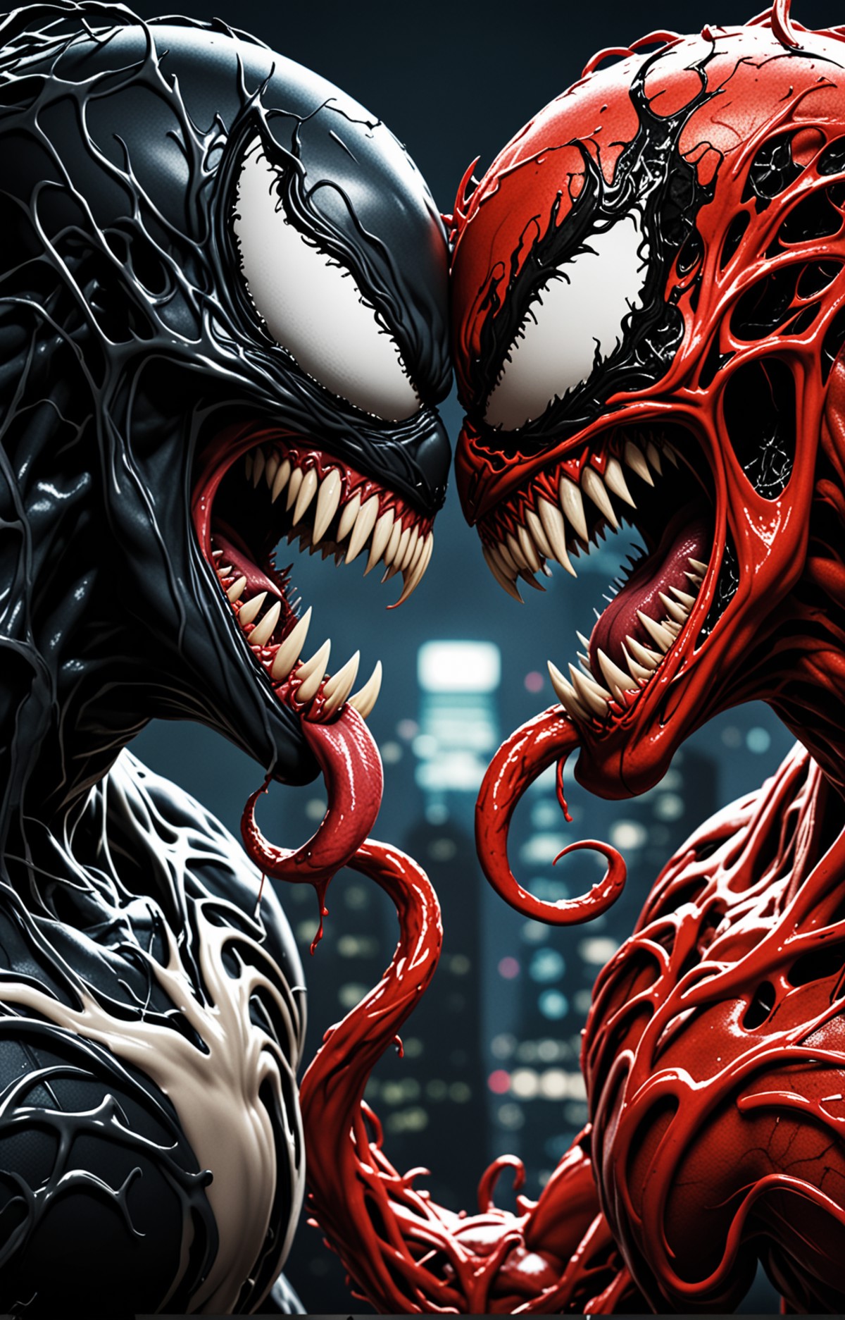 Venom VS Carnage from the movie Venom, intricate 8K detailing, movie poster, UHD