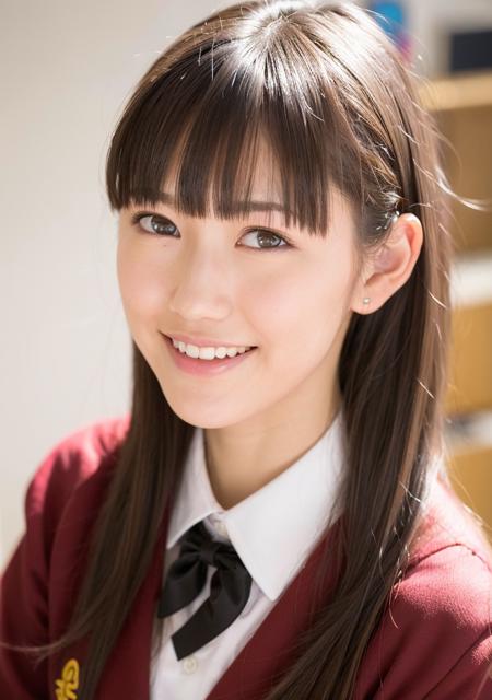 best quality, ultra high res, (photorealistic:1.4), <lora:mayu-000015:0.68>, blunt bangs, light smile, school uniform, serafuku,