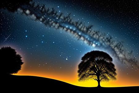 octans, sky, star (sky), scenery, starry sky, night, , night sky, outdoors,  cloud, moon, milky way,  tree,