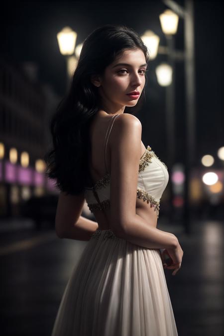 GaiaG_SoloTI_v1,
(In a fluttering chiffon skirt, adorned with intricate floral embroidery, embodying grace and elegance),
(A bustling city square at twilight, with the glow of streetlights casting a soft, romantic glow, vibrant energy:1.3),
(seductive:1.3),(analog, cinematic, film grain, hazy atmosphere, cinematic shot:1.3), 
<lora:add_detail:0.6>,<lora:LowRa:0.6>, PA7_Portrait-MCU,