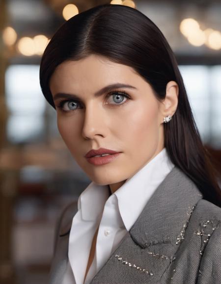 breathtaking (closeup:1.2), skswoman, elegant 1girl, solo, looking at viewer, black hair, shirt white turtleneck, jewelry, serious look, long hair,  background blurry bar, realistic, wet lips, professional, 4k, highly detailed  <lora:Alexandra Daddario:0.8> . award-winning, professional, highly detailed