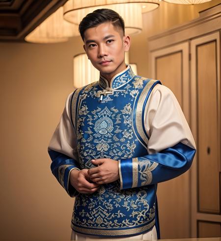 white gold blue mongoly traditional clothing