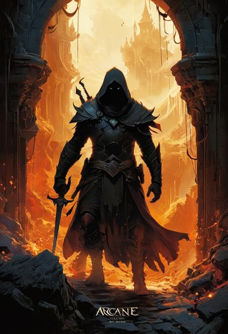 by Duncan Fegredo and Marc Simonetti, (arcane , superb , masterful:1.4), poster art, bold lines, hyper detailed, expressive, award winning, (movie still:1.4), 
looking at viewer, dynamic pose, wide angle view,
(intricate details, absurdres, masterpiece, best quality, very aesthetic, cinematic lighting:1.4),