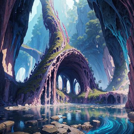 (masterpiece, top quality, best quality, official art, beautiful and aesthetic:1.2), extreme detailed,(fractal art:1.3),colorful,highest detailed in ultra detailed complex biomechanical hr geiger cave filled with rocks and stones and stalagmites and crystals, puddle,(best-quality:0.8), (best-quality:0.8), perfect anime illustration,(turbine:1.2),  BREAK