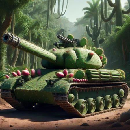 [tank]tank panzer wagon, gun barrel, driving through the jungle and desert, tech  <lora:Prickly Pear Style v1:1>, Prickly Pear Style,