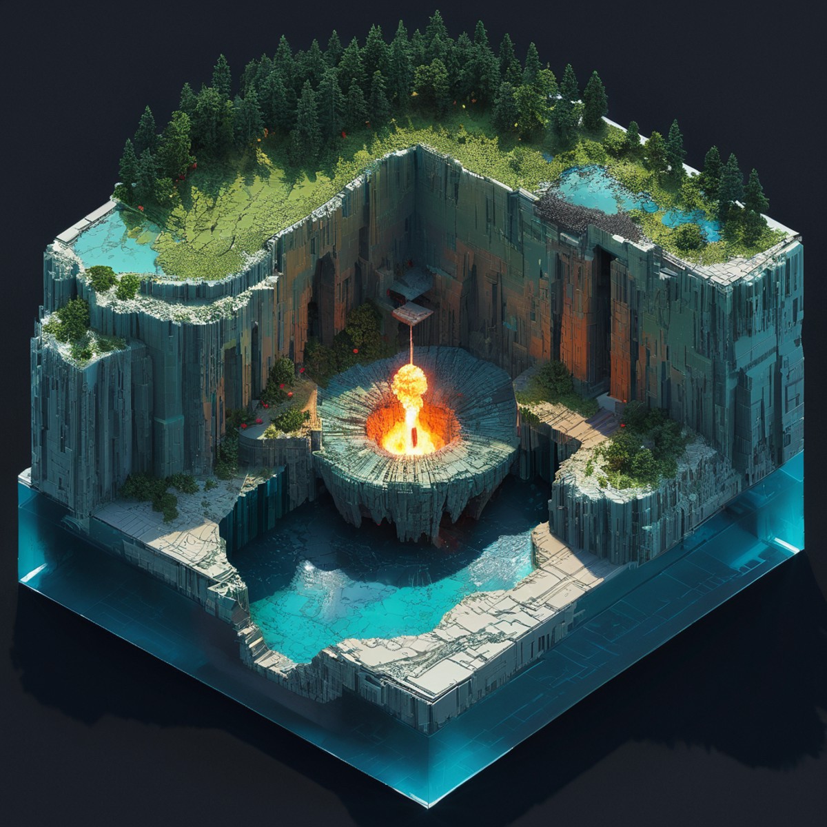 isometric style crater, explosion, tilemapstyle, voxell, square, scenery, <lora:TileMapStyle_v1:0.85> . vibrant, beautiful...