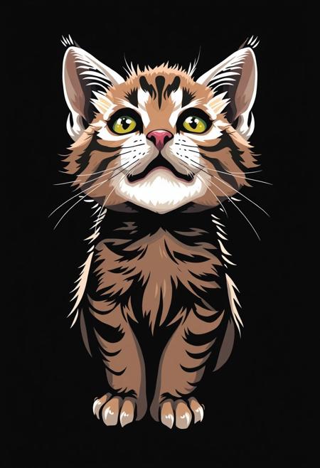 little cat. Ready design for printing on a t-shirt. On a black background