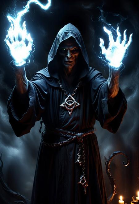 score_9, score_8_up, score_7_up, score_6_up, score_5_up, score_4_up, (absurdres, best quality, masterpiece:1.4), illustration, photorealistic, cinematic lighting, dynamic angle, perfect composition, darkness, dark sorcerer, shadow magic, glowing hands, swirling darkness, ominous aura, black robes, demonic symbols, malevolent, cursed energy, nightmarish