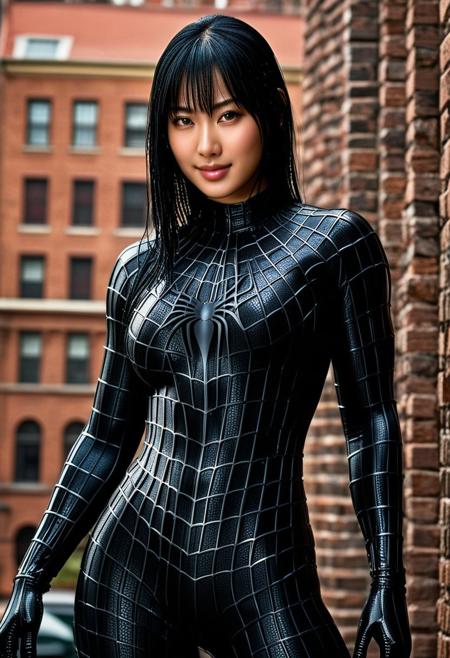 score_9, score_8_up, score_7_up, best quality, realistic, masterpiece, beautiful detail, hyperrealistic, cafe, ((1girl, woman body, huge breasts)), amazing detailed full body portrait of a beautiful japanese girl, wearing a realistic and highly detailed black raimi spider-man suit, ((huge muscular girl)), professional model wears ultra - detailed and grained black raimi spider - man suit, suit covered entire body and hand, black spiderman gloves, wet, (full body), (elegant pose), sweet smile, black hair, octane render, highly detailed, volumetric, dramatic lighting, (highest quality:1.1), (HDR:1.3), (top quality, best quality), realistic, high definition, Expressionism - sharp focus, professional photography, masterpiece, ultra detailed photograph, high quality, 8k,