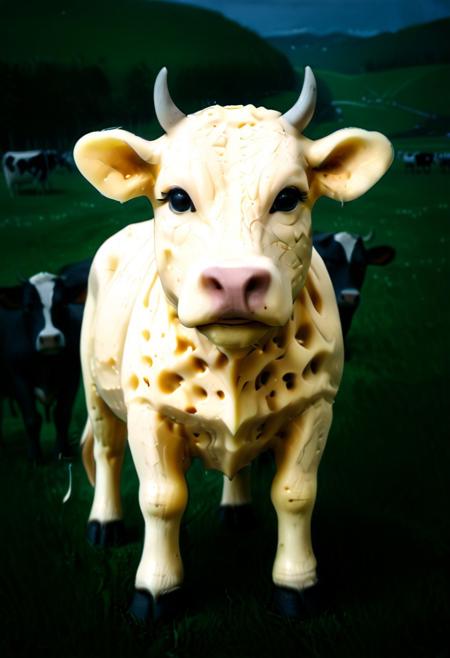 Cheese style, (cows made of cheese:2), FOTOREALISTIC, background, Dutch grassland with cows, score_9, score_8_up, score_7_up, score_6_up, score_5_up, UHD, 8K, masterpiece, ultra-realistic, Ultra detailed photorealistic background, photoreal, realistic  ultra_high_resolution, Extremely Realistic, lots of detail, photo, photo_realistic, outdoors,