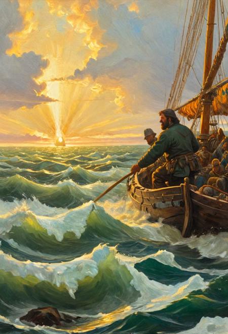 for just one time I would take the Northwest Passage To find the hand of Franklin reaching for the Beaufort Sea Tracing one warm line through a land so wild and savage And make a Northwest Passage to the sea, oil painting, linquivera, best quality, masterpiece, detailed, intricate details, 8k, 19th century