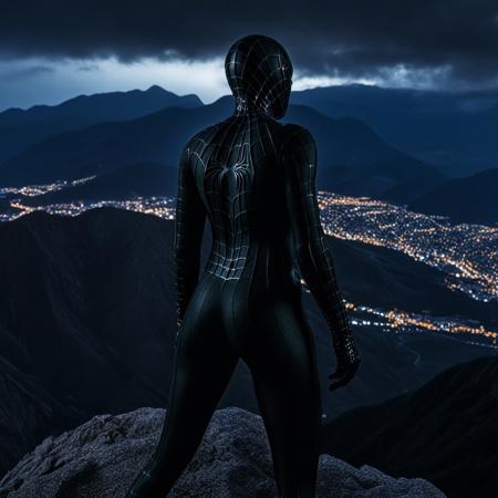 score_9, score_8_up, score_7_up, best quality, realistic, masterpiece, beautiful detail, hyperrealistic, ((1girl, woman body, big breasts)), amazing detailed full body of a beautiful japanese girl, wearing a realistic and highly detailed black raimi spider-man suit, ((sexy woman)), ((wears black spiderman mask)) , professional model wears ultra - detailed black raimi spider - man suit, ultra - detailed and grained black raimi spiderman suit, suit covered entire body and hand, black spiderman gloves, wet, (a dreamy scene of a woman on a peak of mountain, night sky), (dirty skin), close up, octane render, highly detailed, volumetric, dramatic lighting, (highest quality:1.1), (HDR:1.3), (top quality, best quality), realistic, high definition,