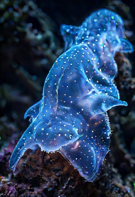 Ultrarealistic. shark made of bioluminescent organisms