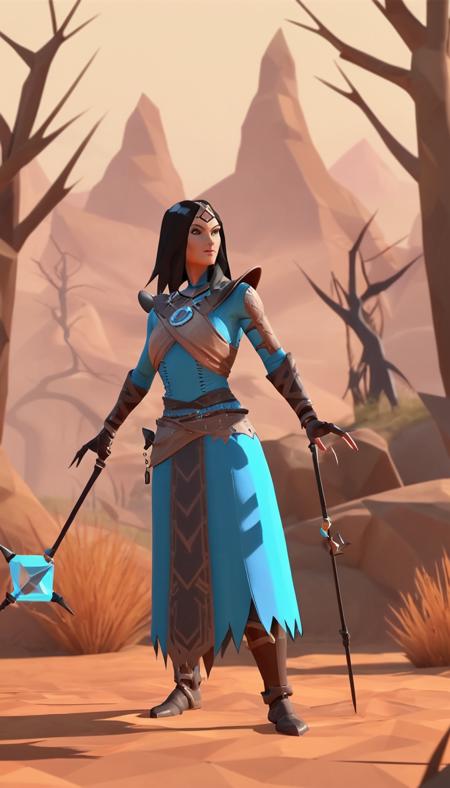 low-poly style Cinematic scene, hero view, d4s sorceress <lora:diablo_4_sorceress_v0.0.1:1>, action pose, nature, detailed background, masterpiece, best quality, high quality, absurdres . low-poly game art, polygon mesh, jagged, blocky, wireframe edges, centered composition