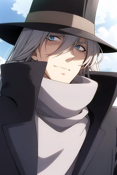 1boy, male focus, gloves, long hair, grey hair,