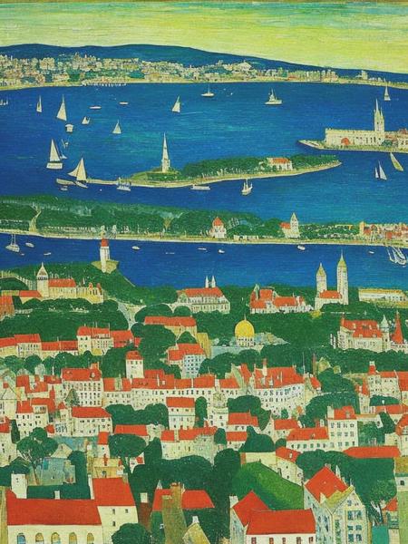 <lyco:MauricePrendergast:1.0> A city of blue and green by Maurice Prendergast