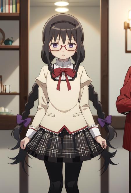 1girl, solo, homuraakemi, long hair, pantyhose, glasses, braids, <lora:homura_akemi-000006:0.8>