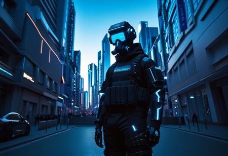 Techwear fashion <lora:5p0rt5caugh:1>,5p0rt5caugh concept,, city street,street,street photography,<lora:Beeple_scenery:1>,Beeple,scenery,with a blue sky and buildings in the background,, <lora:Metroplex Base:0.4>,a city scnery,, <lora:LetThereBeLight:0.3>,Beeple,lighting, . Futuristic, cyberpunk, urban, tactical, sleek, dark, highly detailed