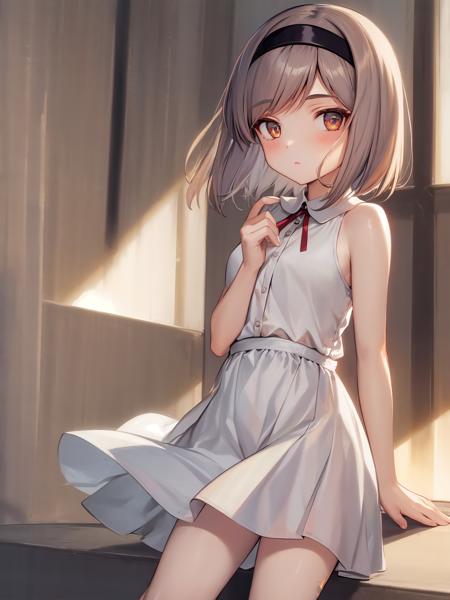 masterpiece, best quality, 1girl, solo, <lora:henp-4:1>,hairband,short hair,white_dress,