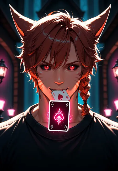 Gambit (X-men 97 aesthetic) Remy Lebeau as a Miqo'te LoRA IllustriousXL