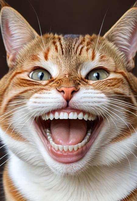 Close up portrait beautiful Cat, White teeth, big smile,  <lora:big_smile_sdxl_v1:0.5>