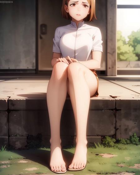 (masterpiece:1.4),(best quality:1.4) <lora:epoch-000005:1>1girl,nobara_jjk,brown hair,short hair, brown eyes,fully nude, sitting, full body