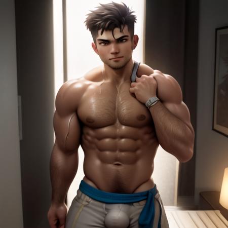 masterpiece, best quality, bara, male focus, muscular male, looking at viewer <lora:luna1k3r32d:0.8>,