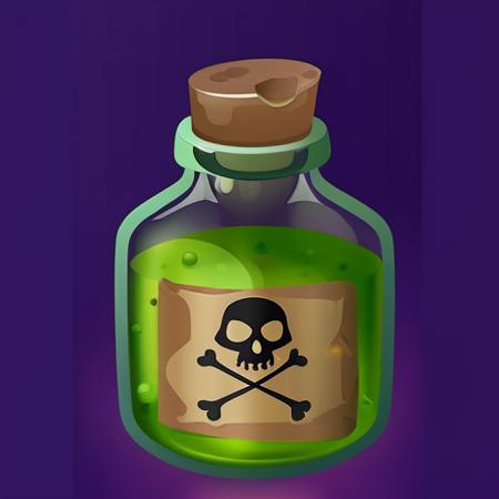 <lora:Game Icon InstituteXL1:1>,(masterpiece, top quality, best quality, official art, beautiful and aesthetic:1.2),(8k, best quality, masterpiece:1.2),a bottle with a skull and crossbones on it and a label on the bottle says, green, simple_background, no_humans, bottle, purple_background, skull, jar