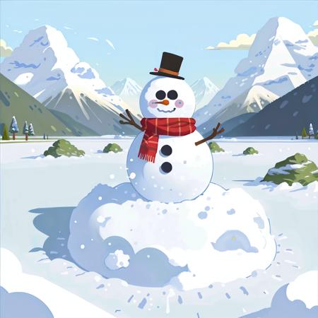 Outdoor,snowy,snowman,landscape,scenery,<lora:Landscape illustration:0.7>,qichahua,illustration,flat color,