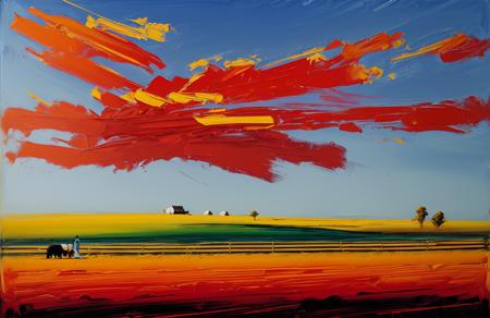 (style of Josh Adamski:1.2), a painting,scene painting,scenery, ranch ,hacienda ,orchard , Dune Field ,