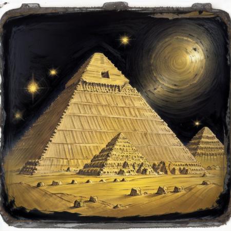 the Great Pyramid at night, astrophotography, by gold_glass and Artur Bordalo, (high detailed skin:1.2), 8k uhd, dslr, cinematic lighting, hasselblad <lora:gold_glass:1.0>