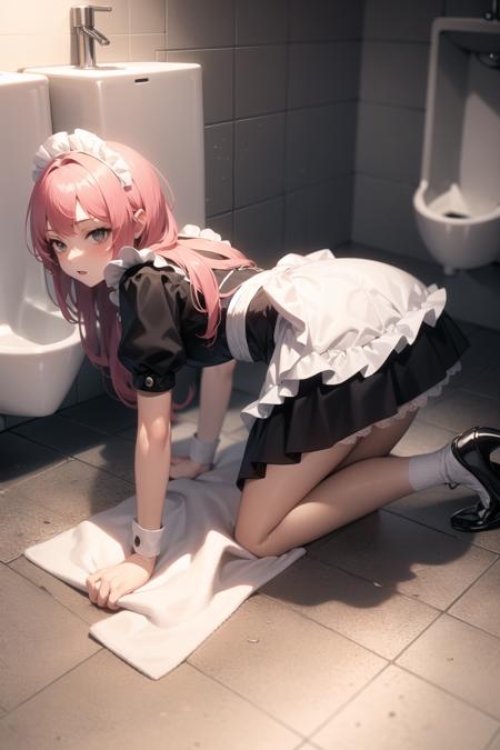 <lora:restroom_v0.2a:1>
1girl, restroom, cleaning floor, all fours, maid, urinal, dirty,, masterpiece, best quality, highly detailed