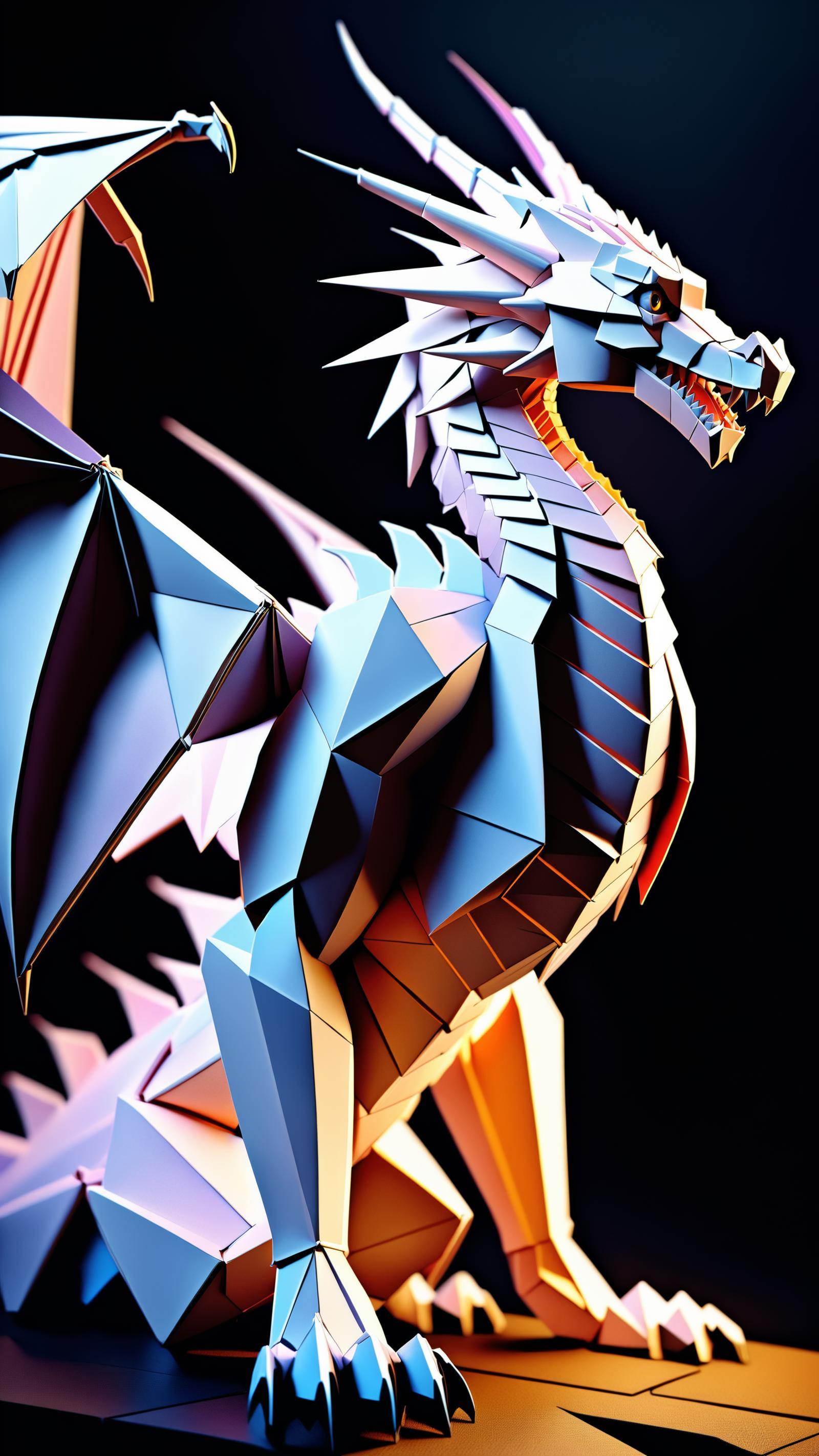 3D Dragon Model with Blue and Pink Color Scheme