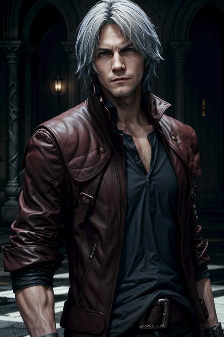 (masterpiece, best quality)
1boy, DanteDevil5, male focus, dante \(devil may cry\), solo, facial hair, blurry background, coat, realistic, blurry, jacket, sleeves rolled up, stubble, zipper, blue eyes, looking at viewer, closed mouth, upper body, red coat, shirt, white hair
<lora:epi_noiseoffset2:1>,  <lora:add_detail:0.5>,  <lora:DanteDevil5:0.7>